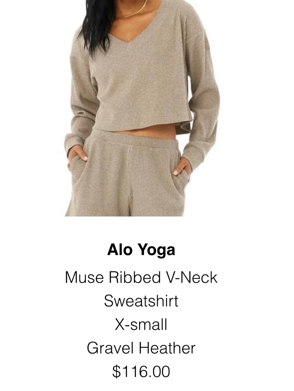 ALO Yoga Ribbed V-Neck Cropped Sweater in Gravel